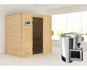 Hornbach Plug & play sauna karibu tonja inkl. 3,6 kw bio ofen u.ext.steuerung ohne dachkranz mit graphit farbiger ganzglastüre Angebot