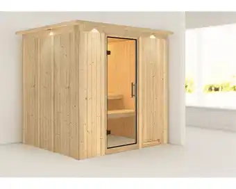 Hornbach Plug & play sauna karibu achat viii ohne ofen mit dachkranz und ganzglastüre aus klarglas Angebot