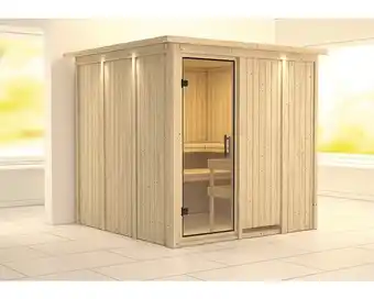 Hornbach Elementsauna karibu rodina ohne ofen mit dachkranz und ganzglastüre aus klarglas Angebot