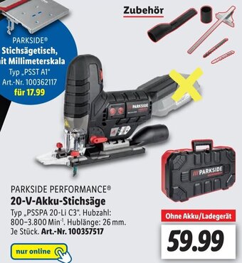 Lidl PARKSIDE PERFORMANCE® 20-V-Akku-Stichsäge Angebot