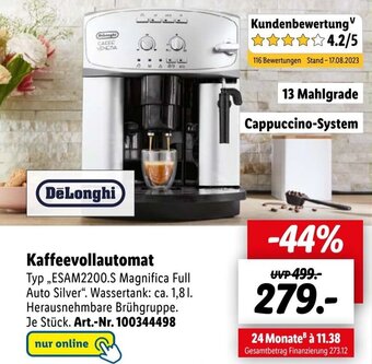 Lidl DeLonghi Kaffeevollautomat ,ESAM2200.S Magnifica Full Auto Silver" Angebot