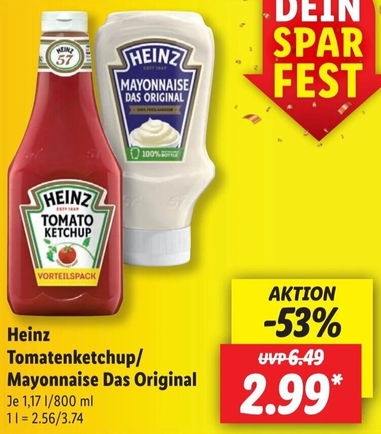 Heinz Tomatenketchup/ Mayonnaise Das Original 1.17 L/800 ml Angebot bei