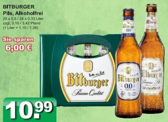 Getränkeparadies Gefromm BITBURGER Pils, Alkoholfrei 20x0,5/24x0,33 Liter Angebot