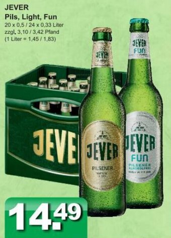 Getränkeparadies Gefromm JEVER Pils, Light, Fun 20x0,5/24x0,33 Liter Angebot