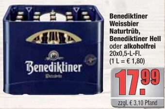 alldrink Benediktiner Weissbier Naturtrüb, Benediktiner Hell oder alkoholfrei 20x0,5-L-FI. Angebot