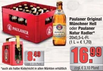 alldrink Paulaner Original Münchner Hell oder Paulaner Natur Radler* 20x0,5-L-FI. Angebot