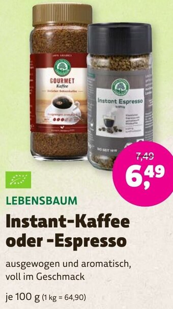 Aleco Biomarkt LEBENSBAUM Instant-Kaffee oder -Espresso 100 g Angebot