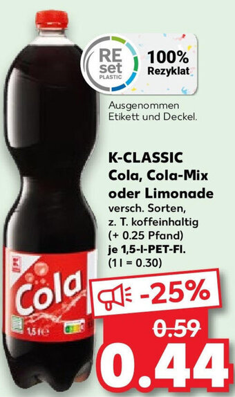 Kaufland K-CLASSIC Cola, Cola-Mix oder Limonade 1,5-I-PET-FI. Angebot