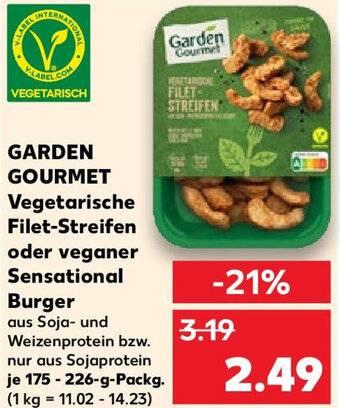 Kaufland GARDEN GOURMET Vegetarische Filet-Streifen oder veganer Sensational Burger 175-226-g-Packg. Angebot