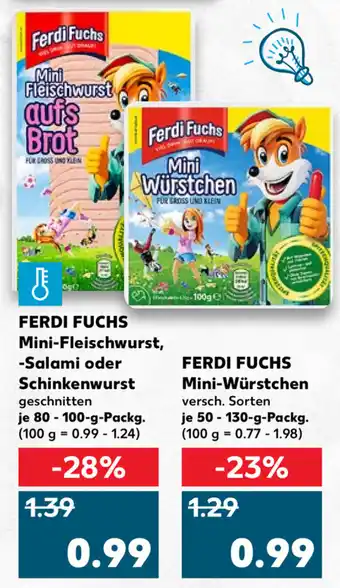 Kaufland Ferdi Fuchs Mini Fleischwurst, Salami oder Schinkenwurst 80-100g oder Mini Würstchen 50-130g Angebot