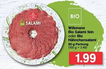 Famila Nord West Wiltmann Bio Salami fein oder Bio Hähnchensalami 80g Angebot