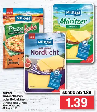 Famila Nord West Milram Käsescheiben oder Reibekäse 150g Angebot