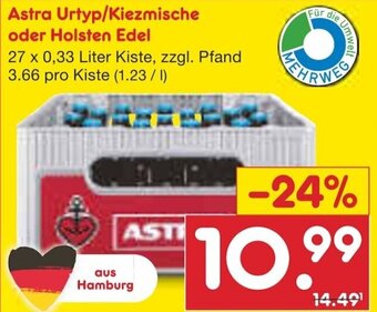 Netto Marken-Discount Astra Urtyp/Kiezmische oder Holsten Edel 27 x 0,33 Liter Kiste Angebot