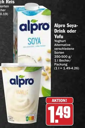 AEZ Alpro Soya Drink oder Yofu 350-500g /1L Angebot