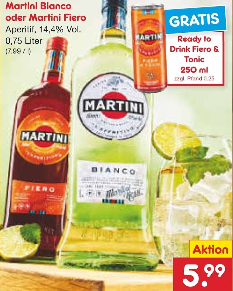 Martini Bianco oder Martini Fiero 0,75 Liter Angebot bei Netto Marken
