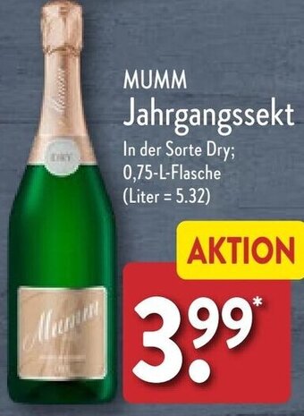 Aldi Nord MUMM Jahrgangssekt 0,75 L Flasche Angebot