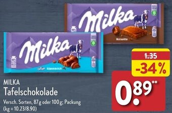 Aldi Nord MILKA Tafelschokolade 87 g oder 100 g Angebot