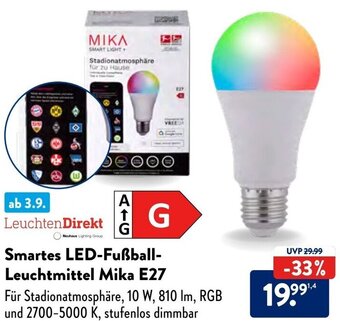 Aldi Nord LeuchtenDirekt Smartes LED-Fußball-Leuchtmittel Mika E27 Angebot