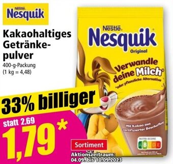 Norma Nesquik Kakaohaltiges Getränkepulver 400-g-Packung Angebot