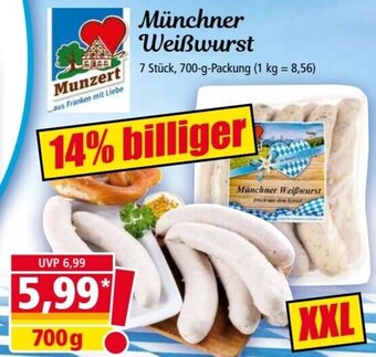 Norma Munzert Münchner Weißwurst 700 g Packung Angebot
