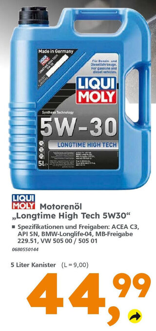 Globus Baumarkt LIQUI MOLY Motorenöl ,,Longtime High Tech 5W30" 5L Angebot