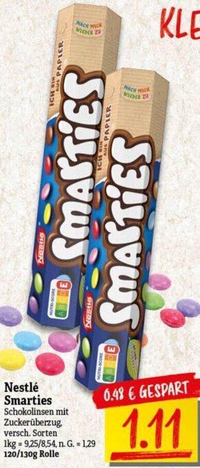 NP Discount Nestlé Smarties Schokolinsen 120/130g Angebot