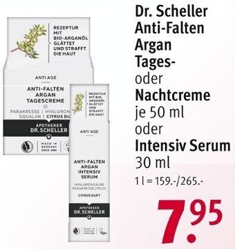 Rossmann Dr. Scheller Anti-Falten Argan Tages oder Nachtcreme 50 ml oder Intensiv Serum 30 ml Angebot