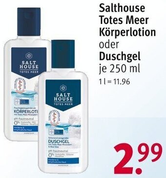 Rossmann Salthouse Totes Meer Körperlotion oder Duschgel 250 ml Angebot