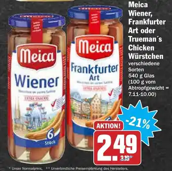 AEZ Meica Wiener Frankfurter oder Trueman's Chicken Würstchen 540g Angebot