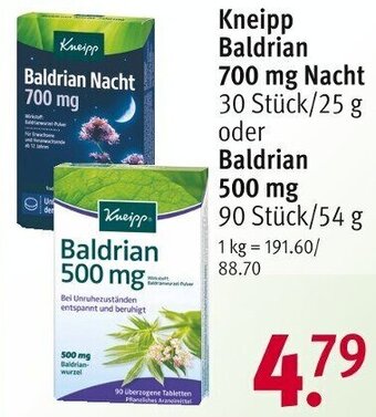 Rossmann Kneipp Baldrian 700 mg Nacht 30 Stück/25 g oder Baldrian 500 mg 90 Stück/54 g Angebot