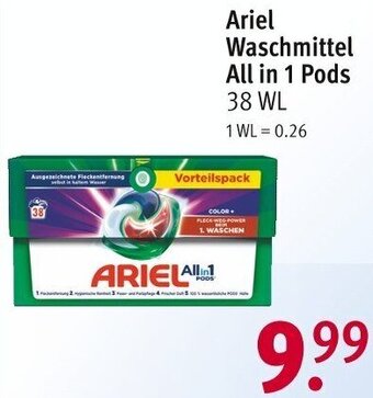 Rossmann Ariel Waschmittel All in 1 Pods 38 WL Angebot