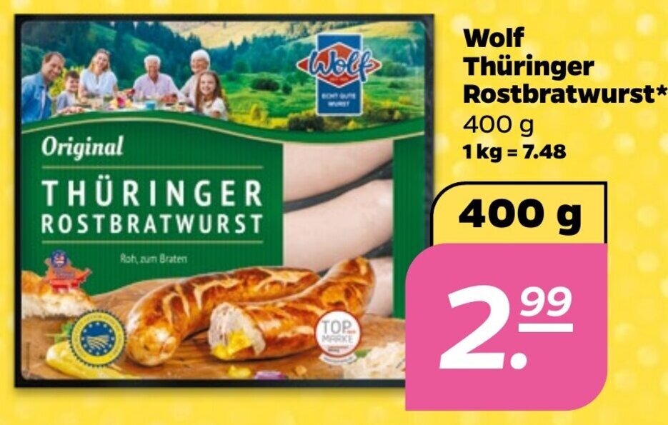 Wolf Thüringer Rostbratwurst* 400 g Angebot bei NETTO