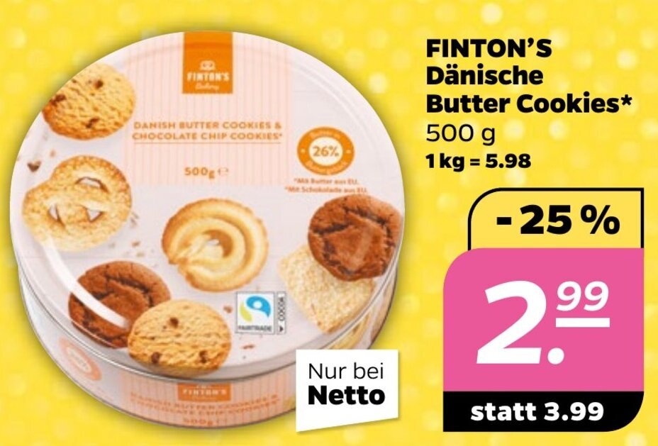 FINTON'S Dänische Butter Cookies 500 g Angebot bei NETTO