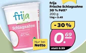 NETTO frija Frische Schlagsahne 30 % Fett 200 g Angebot