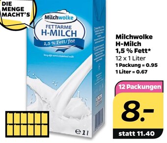 NETTO Milchwolke H-Milch 1,5 % Fett* 12 x 1 Liter Angebot