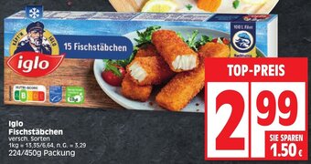 Edeka Iglo Fischstäbchen 224/450 g Packung Angebot