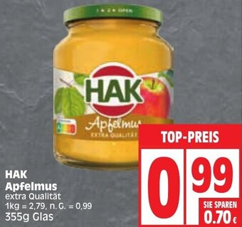 Edeka HAK Apfelmus 355 g Glas Angebot