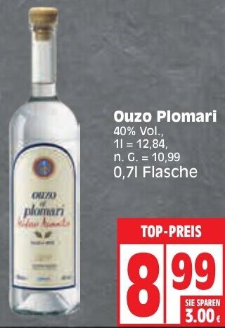 Edeka Ouzo Plomari 0,7 L Flasche Angebot