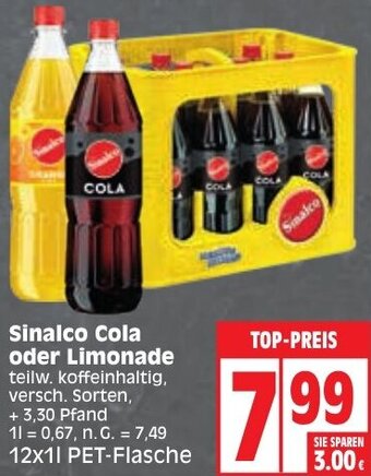 Edeka Sinalco Cola oder Limonade 12x1L PET-Flasche Angebot