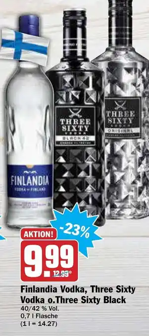 AEZ Finladia Vodka, Three Sixty Vodka o. Three Sixty Black 0,7L Angebot