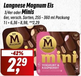 Simmel Langnese Magnum Eis 3/4er oder Minis 6er, versch. Sorten, 255-360 ml Angebot