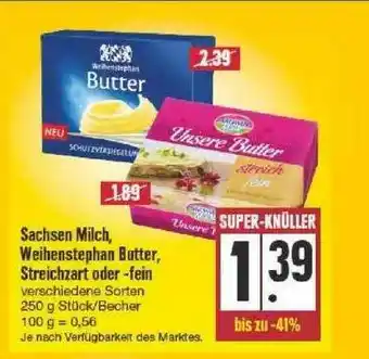 Edeka Sachsen Milch, Weihenstephan Butter, Streichzart Oder Fein Angebot