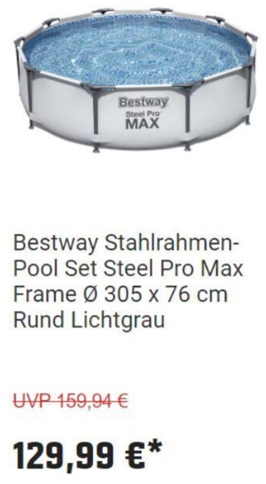 OBI Bestway Stahlrahmen-Pool Set Steel Pro Max Frame Ø 305 x 76 cm Rund Lichtgrau Angebot