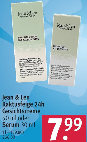 Rossmann Jean & Len Kaktusfeige 24h Gesichtscreme 50 ml oder Serum 30 ml Angebot