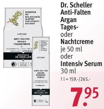 Rossmann Dr. Scheller Anti-Falten Argan Tages oder Nachtcreme 50 ml oder Intensiv Serum 30 ml Angebot