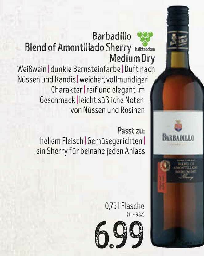 Barbadillo Blend Of Amontillado Sherry Medium Dry Angebot bei Edeka Struve