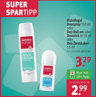 Rossmann Hidrofugal Deospray 150 ml oder Deo Roll-on oder Deostick 50 ml oder Deo Zerstäuber 55 ml Angebot