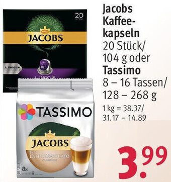 Rossmann Jacobs Kaffeekapseln 20 Stück/ 104 g oder Tassimo 8-16 Tassen/128-268 g Angebot