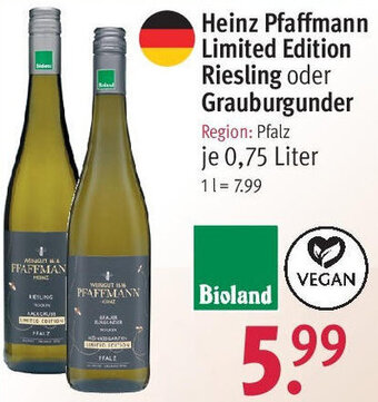 Rossmann Heinz Pfaffmann Limited Edition Riesling oder Grauburgunder 0,75 Liter Angebot