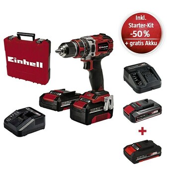 Bauhaus Einhell power x-change 18v maschinenpaket (akku-schlagbohrschrauber te-cd 18/50 li-i bl + starter-kit (-50%) + 2ah akku grati Angebot